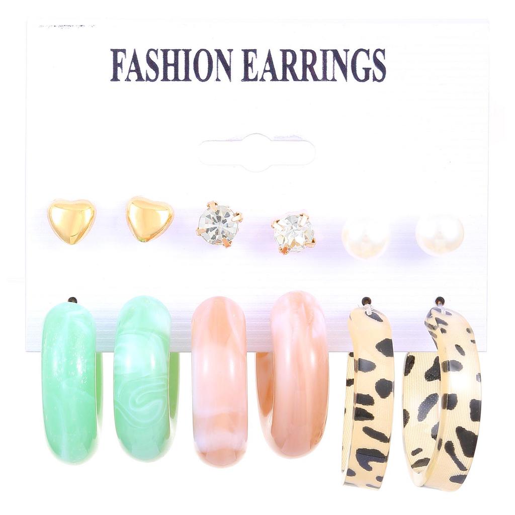 European & American Pattern Print Earrings: Colorful Resin Hoop & Stud Set - 6-Piece Pack