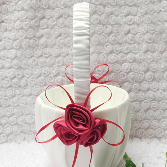 Wedding Bridal Page Boy Ribbon Satin Faux Rose Flower Girl Basket Party Decor