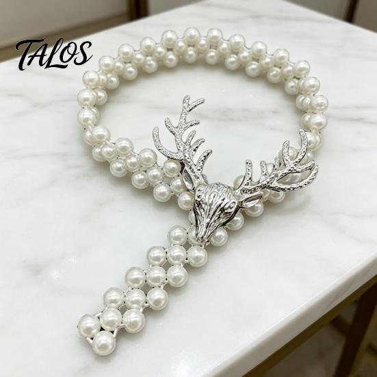 Light Luxury Curtain Decor Deer Head Tieback, Faux Pearl Beaded Stretch Holder, Decorative Holders Adjustable Holdback for Bedroom Living Room Window