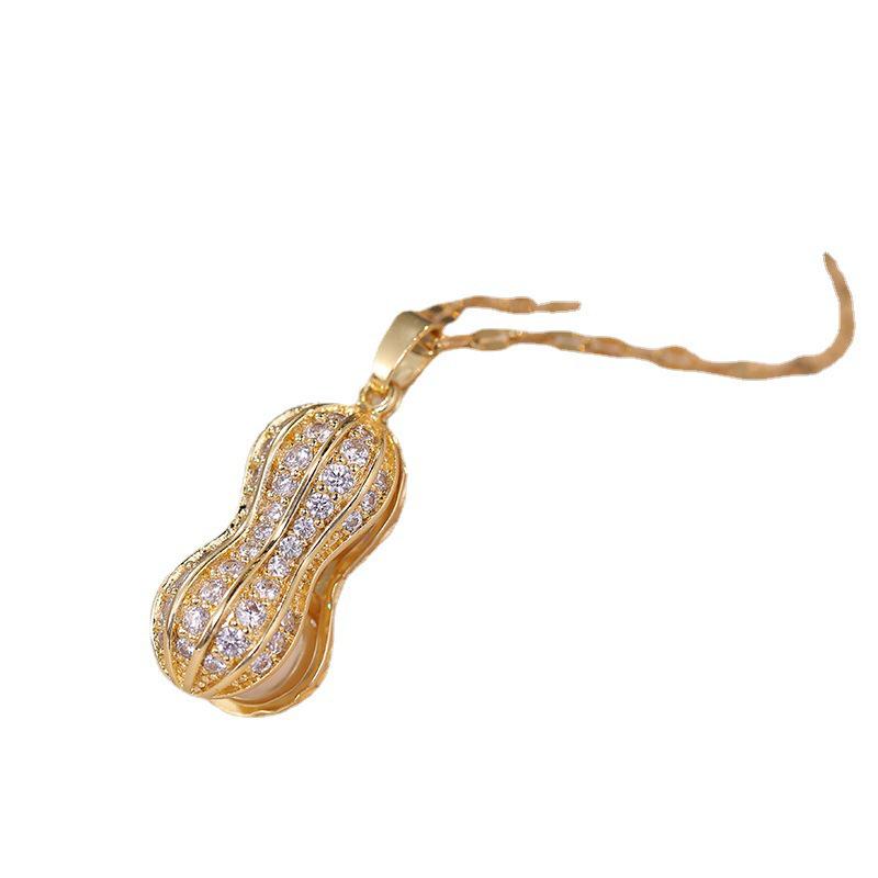 Elegant Korean-Style Peanuts Pendant Necklace with Cubic Zirconia and Pearl