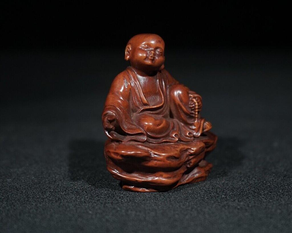 Chinese Antique Vintage Boxwood Carving Little Monk Statue Home Decor Collection