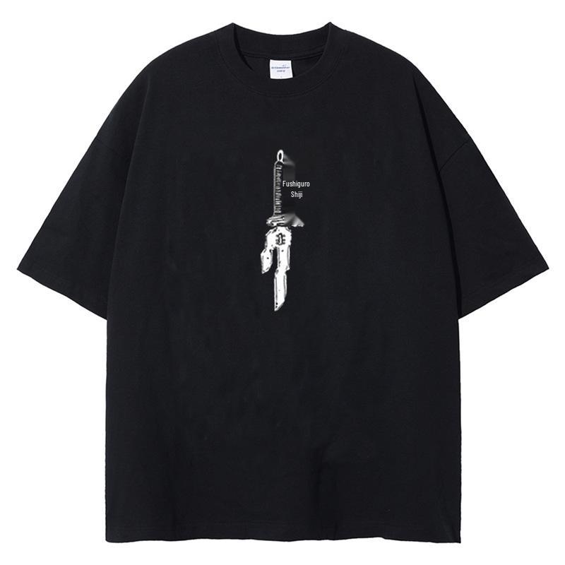 Harajuku Vintage Schwarzes Anime-Print Herren Streetwear T-Shirt