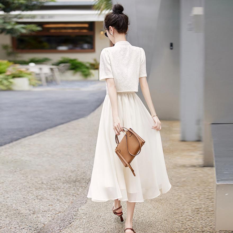 Improved cheongsam set skirt women's  new design sense small dress two-piece set