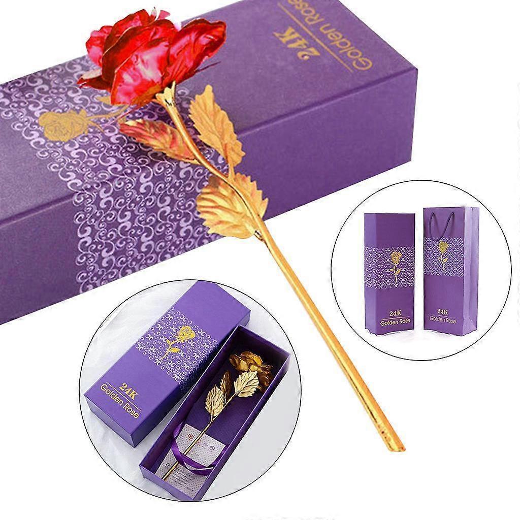 24K Gold Forever Rose Artificial Dipped Flower Valentine's Day Gift for Her Red