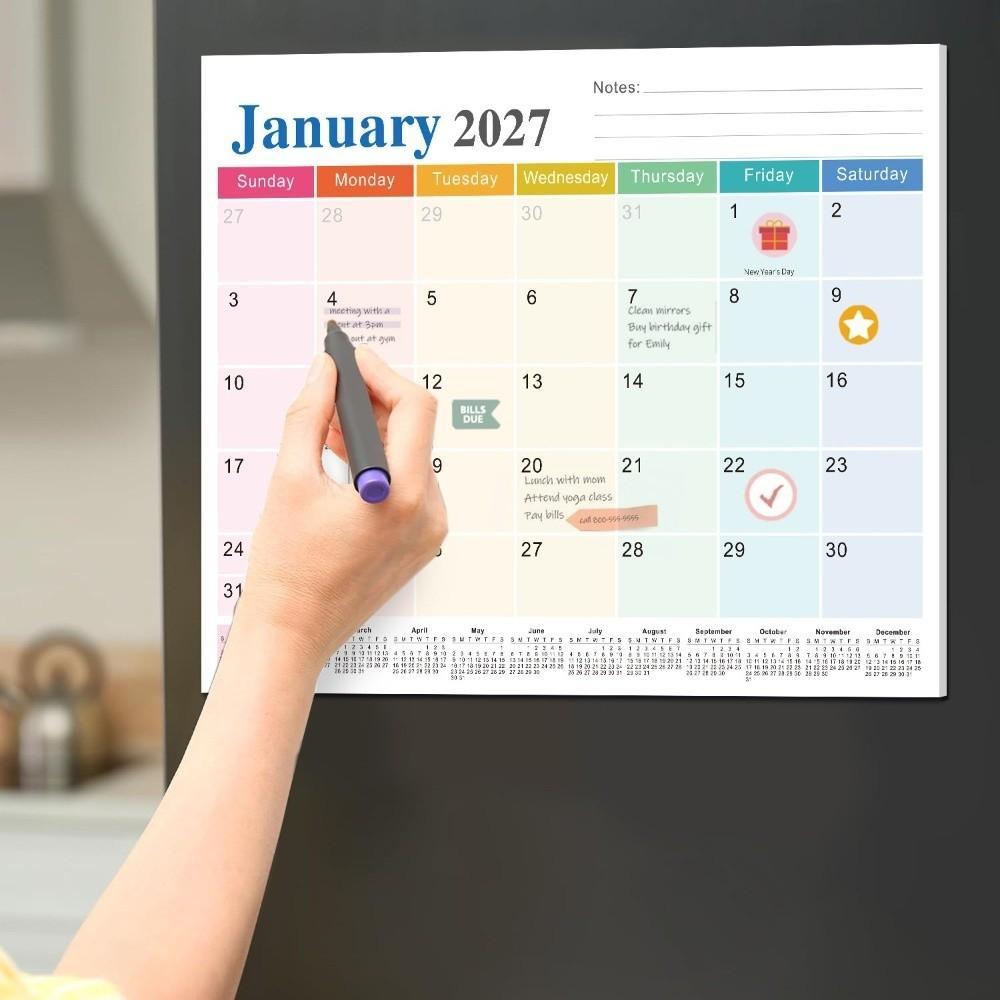 Magnetic Backing Magnetic Fridge Calendar Monthly Planner Eco-Friendly Paper Wall Planner Calendar Creative 2027 Calendar School
