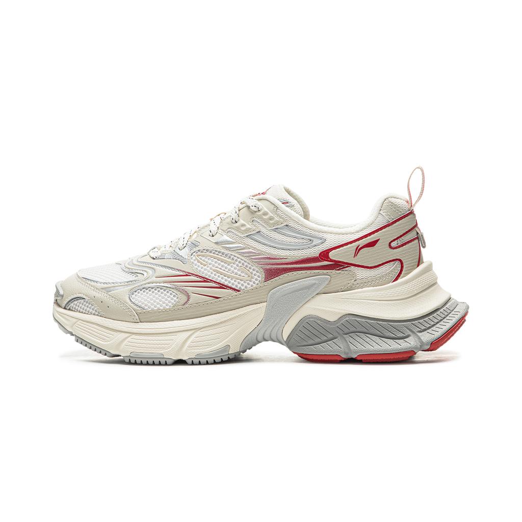 LiNing Star Shock Absorbers Slip Resistant, Abrasion Resistant, Breathable Low Top Chunky Sneakers Men's White Red