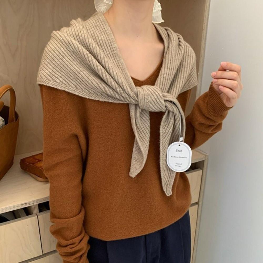 Fashion Solid Color Knitted Scarf Soft Winter Warm Triangular Scarf Thickened Windproof Women Headscarf