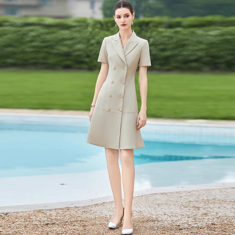 

Elegant Women s Double-Breasted Gray Apricot Jumpsuit Blazer Dress L