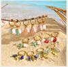 Ocean Starfish Turtle Fish Shell Charms Stainless Steel Hoop Earrings for Women Natural Stone Gravel Dangle Earrings Jewelry