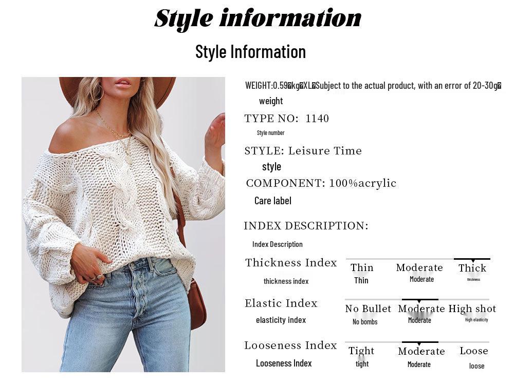 2026 Autumn/Winter European & American Street Style One-Shoulder Cable Knit Loose Plus Size Women's Sweater
