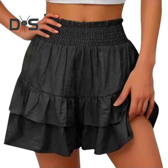 

Женские шорты с высокой талией, многослойные оборки, широкие повседневные юбки, шорты, однотонные, для работы, отдыха, пляжа S чёрный