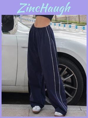 Streetwear Casual Pants With Elastic Waist For Women 2025 Summer Loose Fit Cotton Blend