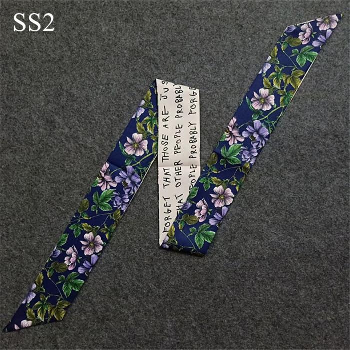 

Leaves Floral Print Bag Scarf New Luxury Brand Skinny Silk Scarf For Women Head Scarf Long Handle Bag Scarves Wraps