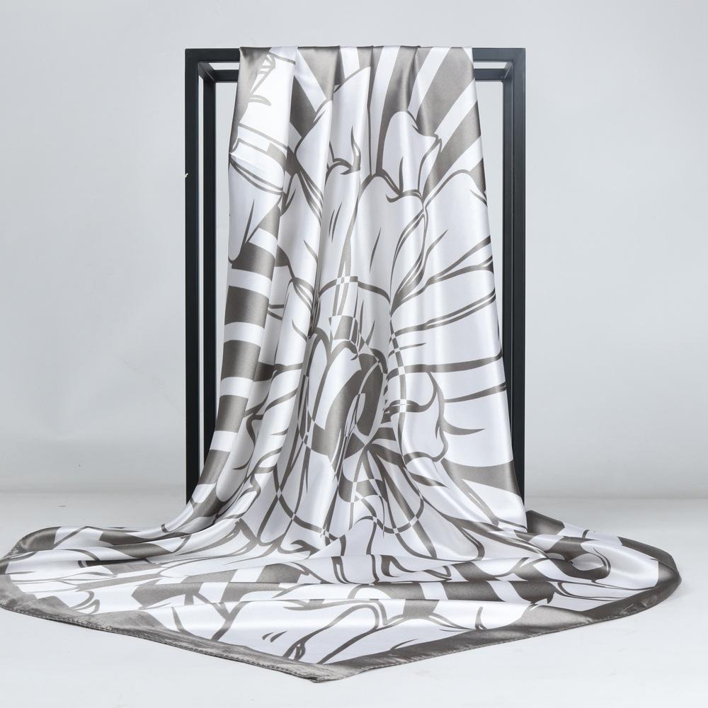 

Высококачественные роскошные шелковые шарфы, повязка на голову, шарфы, шейный шарф для женщин, шелковый шарф с цепочкой, женская декоративная шаль 90*90cm серый