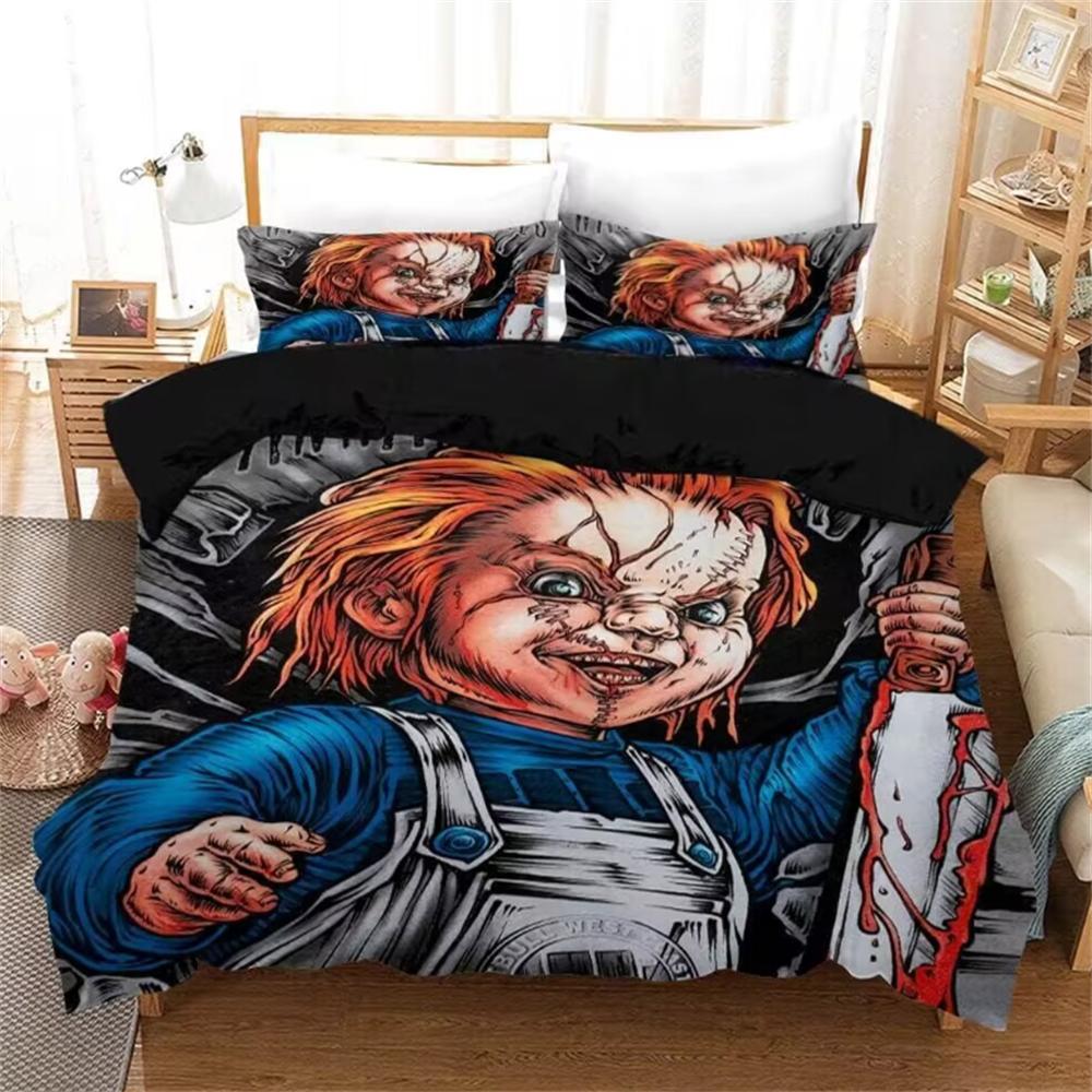 Puppet Horror Doll Bedding Set 3D Printed Duvet Covers Sets With Pillowcases Child Of Play Moive Character Chucky Doll Bed Linen