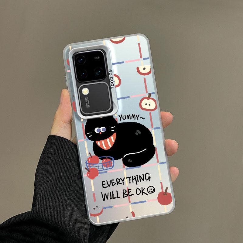For Samsung Galaxy S25 S22 Ultra Plus S21 FE S24 S23 Ultra Plus FE Laser Phone Case Cartoon Animal Cute Apple Cat Back Covers