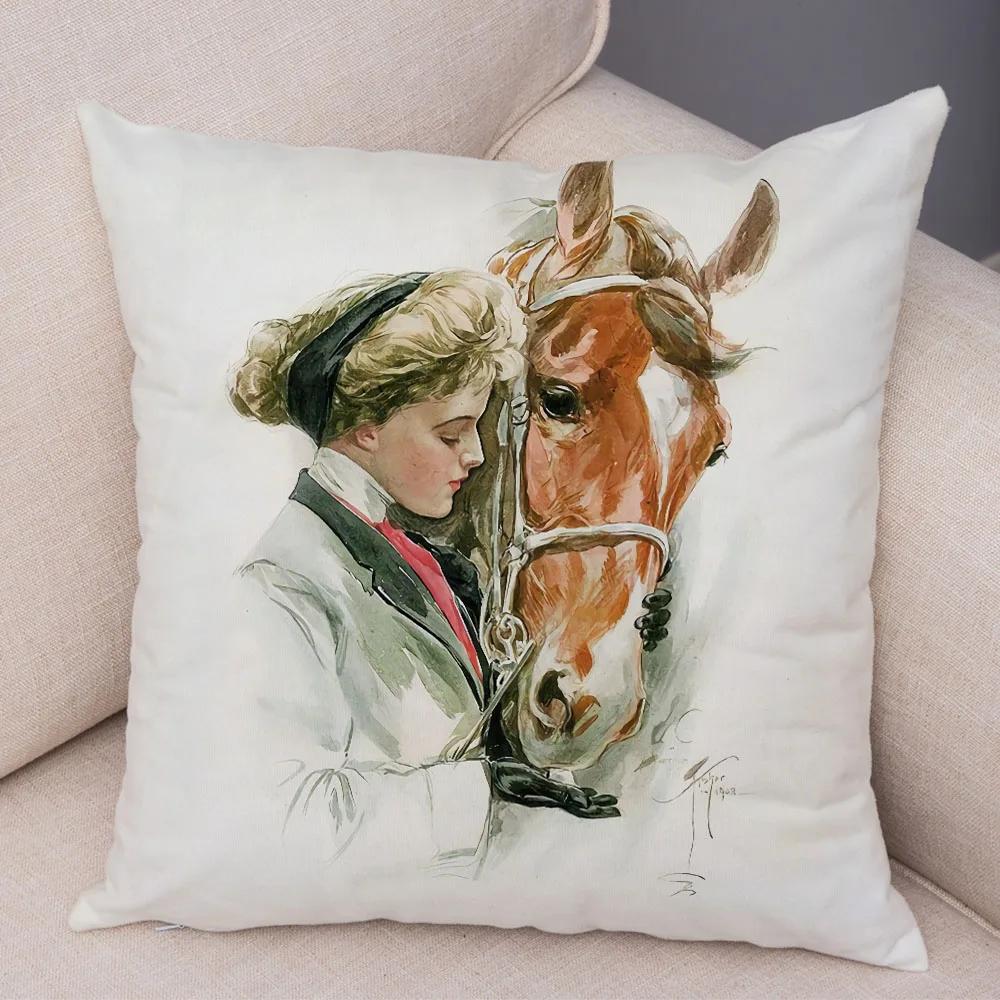 European Lady Cushion Cover Decor Vintage Style Elegant Women Print Pillowcase for Sofa Home Car Soft Plush Pillow Case 45x45cm