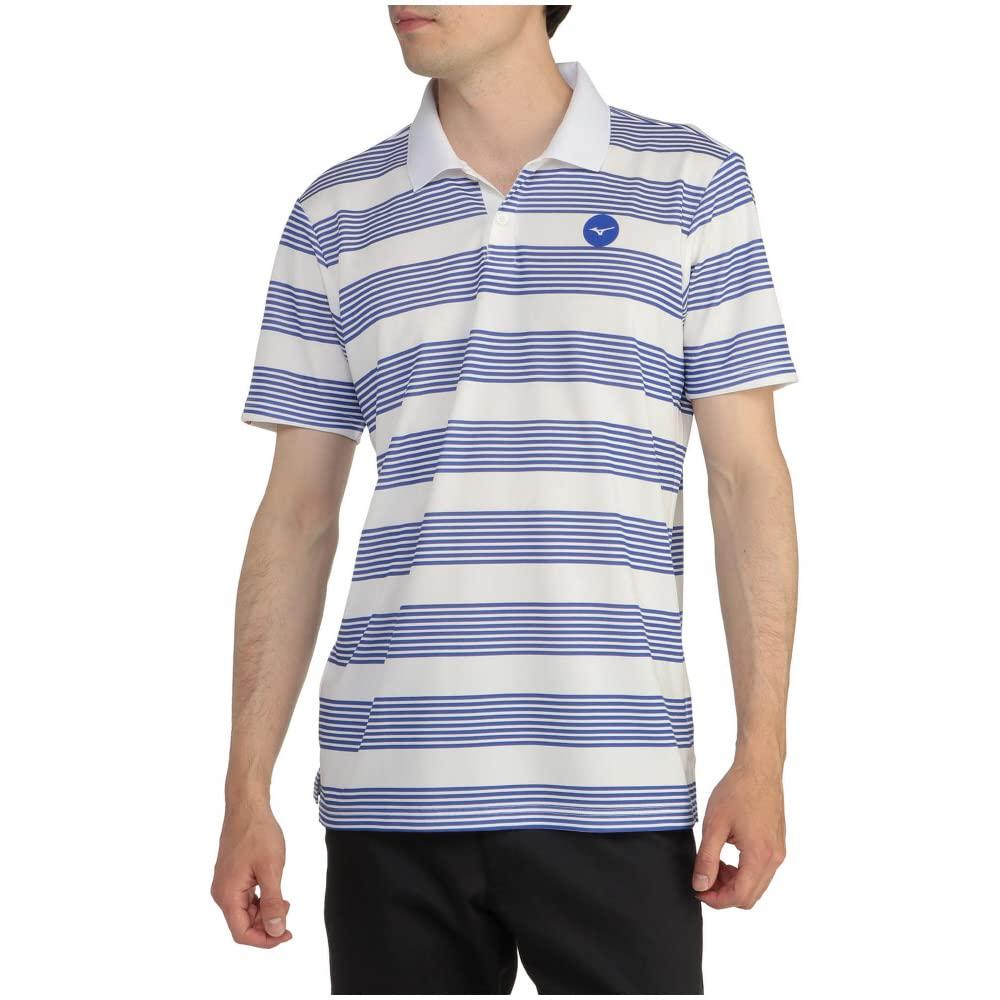 Mizuno Golf Striped Short Sleeve Stretch Polo Size M Wear, Shirt, White/Blue,