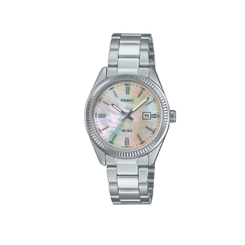 Casio 50M Waterproof Quartz Movement Stainless Steel Watch Mother Of Pearl Dial Unisex watches LTP-1302DS-4AV Regular Watch Box,Mother-of-Pearl Color Watch Dial