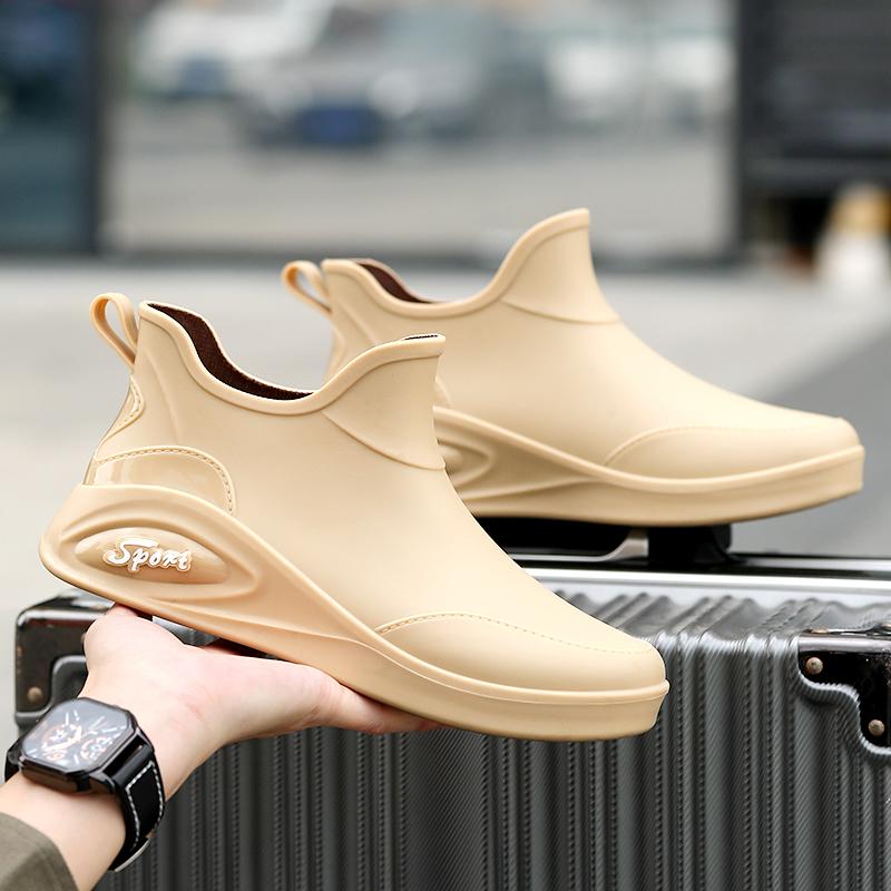 Men's Rain Boots Short Tube Casual Waterproof Shoes Non-slip Work Shoes Plus Velvet Warm Fishing Rain Boots
