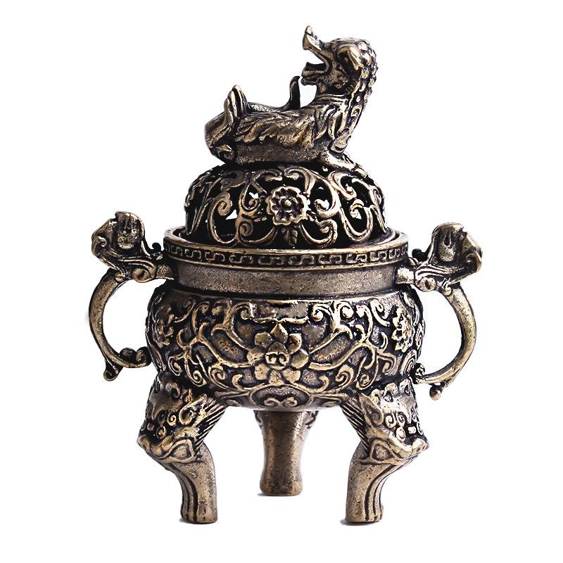 Pure Brass Made Old Anti-antique Animal Lion Incense Burner Desktop Decoration Bronze Home Crafts