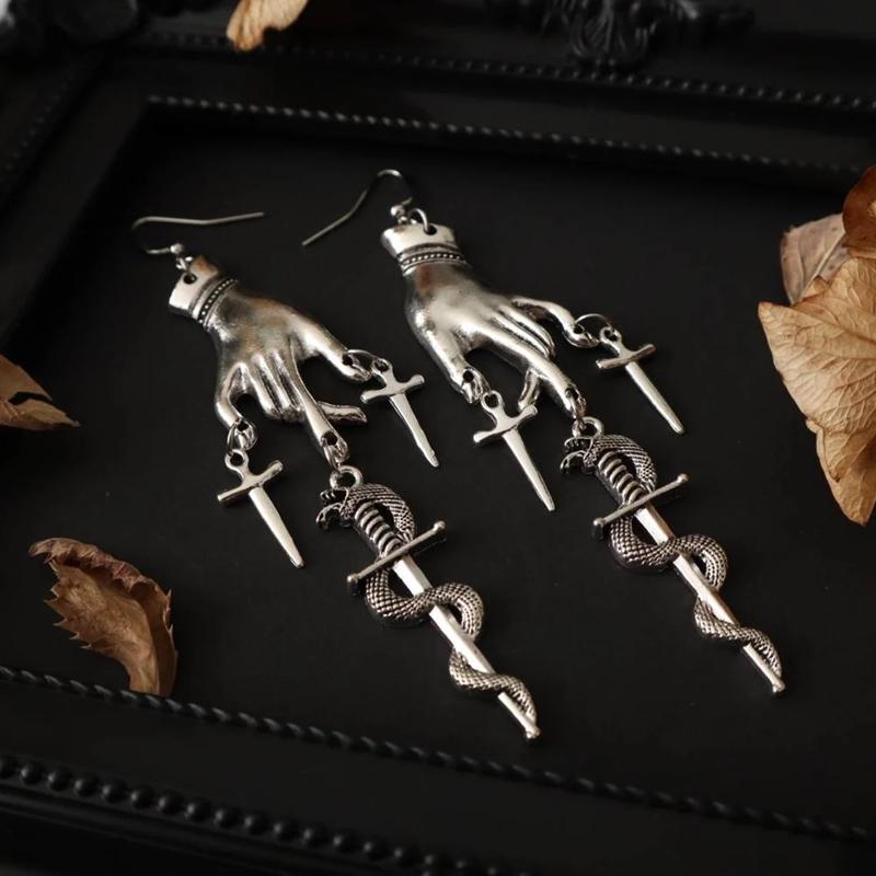 Gothic Hand Sword Snake Dangle Earrings, Snake Sword Dangle Earrings, Gothic, Vikings, Witchy, Medieval, Viking, Boho