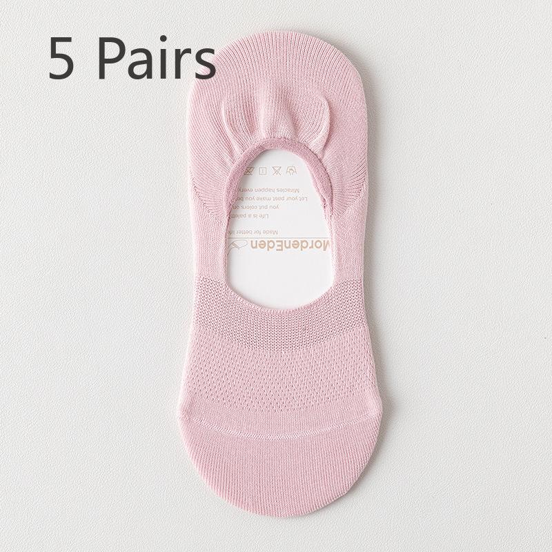 5 Pairs of Women's Spring and Summer Boneless Deodorant Absorbent Invisible Cotton Shallow Mouth Non Slip Socks