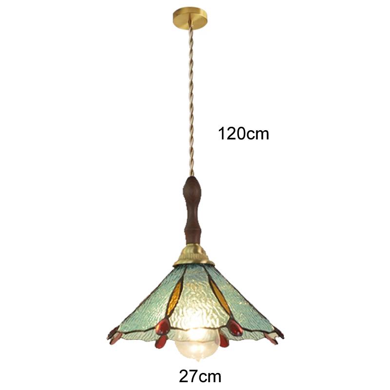 Home Garden LED Pendant Light Fixture Wood Copper Glass Lampshade Vintage Edison Bulb Hanging Lamp Restaurant Ceiling Chandelier