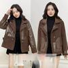 Leather Women's Plus Velvet Thickened Autumn and Winter Wear Loose Winter Western Style Short Ladies Leather Jacket On Both Sides