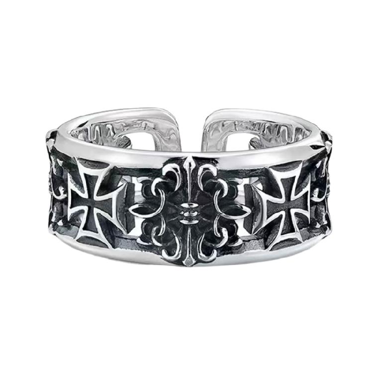Men's Retro Crosses Rings Punk Hip Hop Jewelry Adjustable Gothic Accessory for Independent Fashion Styles