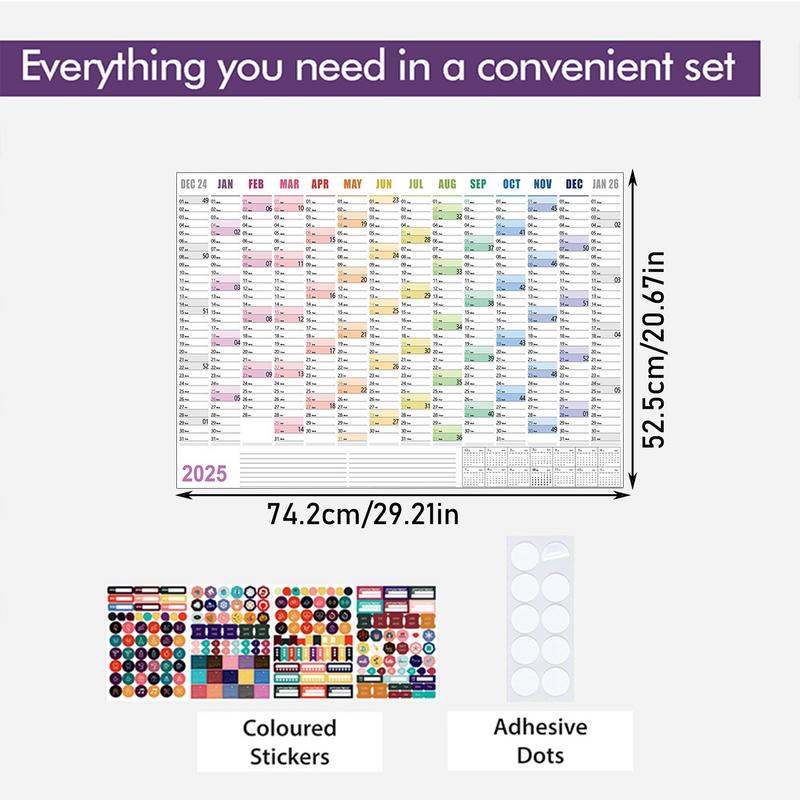 Yearly Wall Calendar Yearly Wall Planner With Adhesive Dots 74.2x52.5cm/29.21x20.67 Inch Paper Calendar Annual Wall Planner