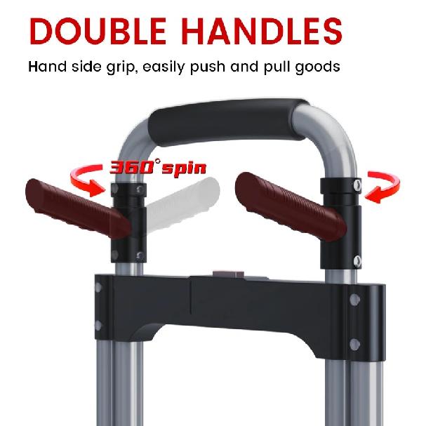 Folding Aluminum Hand Truck Dolly Cart 150KG Capacity Heavy Duty Two-Wheeled TPR Wheels Industrial Cargo Handling Storage