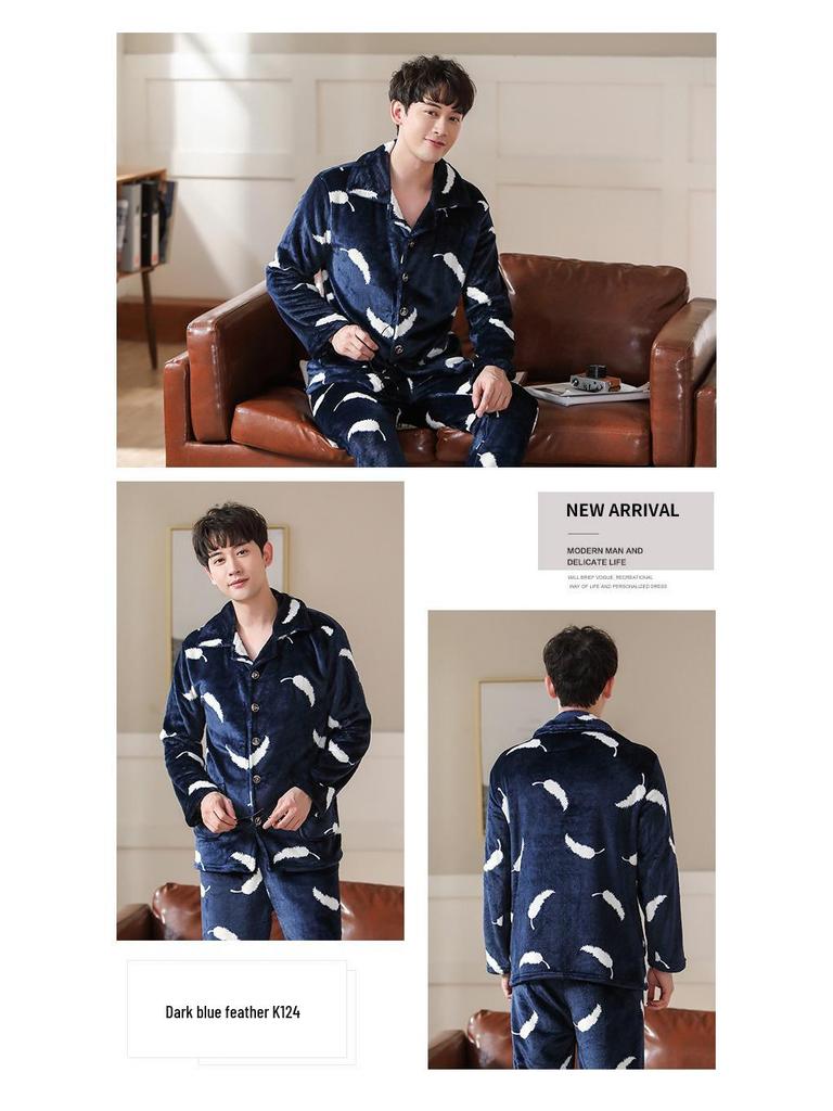 Men's Winter Coral Fleece Pajamas - Thickened Flannel, Outdoor-Friendly, One-Piece.
