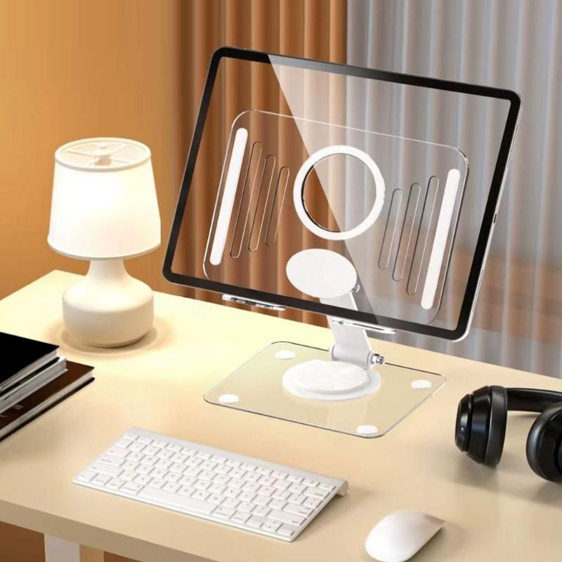 Universal Acrylic Transparents Tablets Stand With 360 Degree Rotation And Foldable Design For 12.9Inch Devices