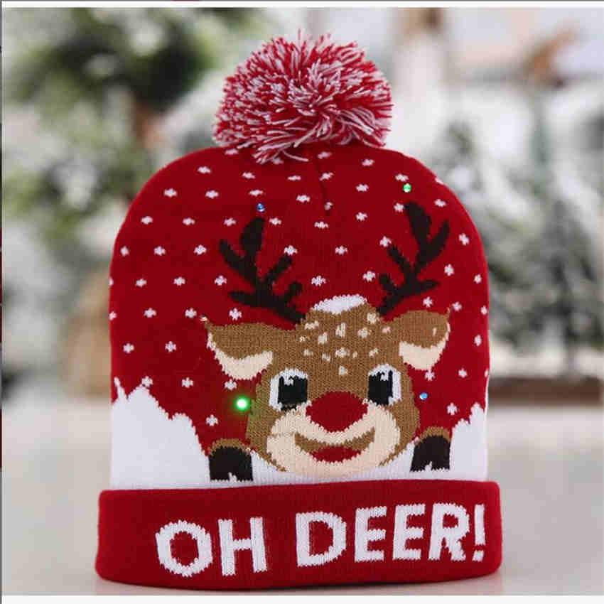 Christmas Lighted Knit Cap Flange Ball Knit Cap LED Colorful Cap Adult Child Hat Letter Pattern