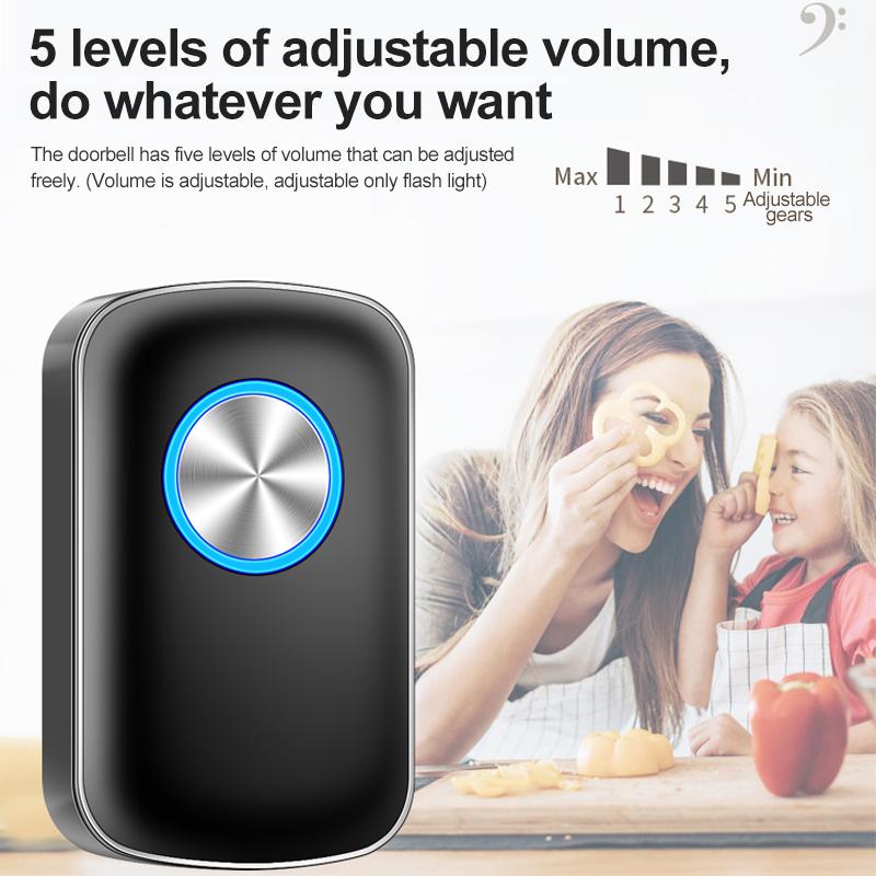Smart Wireless Doorbell Family Door Bell Chime Kit 300M/1000Ft Long Distance 60 Songs Intelligent Doorbell Kit US EU Plug
