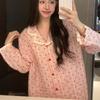 Korean version of simple style striped pajamas spring and autumn lace long-sleeved trousers suit girl ins style loungewear