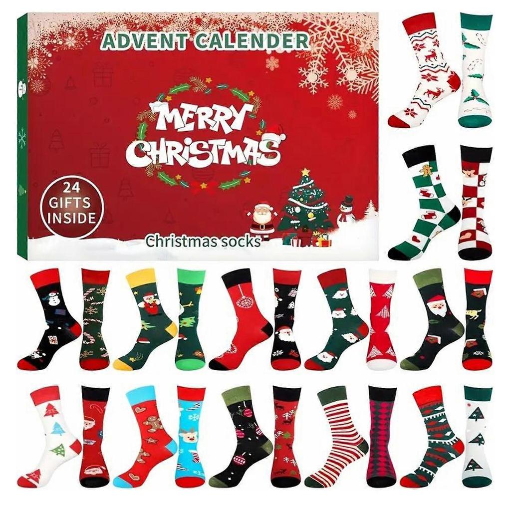 24 Pairs Christmas Sock Advent Calendar 2025 Unisex Socks 24 Days Countdown Gift for Adults Xmas Party Favor(Novelty)