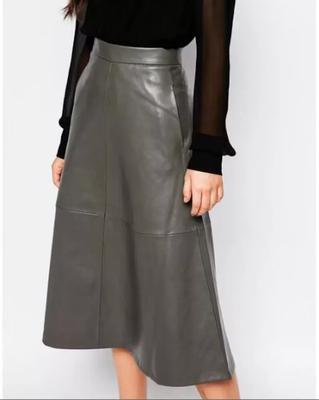 Falda de Piel de Cordero Original Ropa Formal Suave Nueva Elegante Falda de Cuero Gris Hecha a Mano