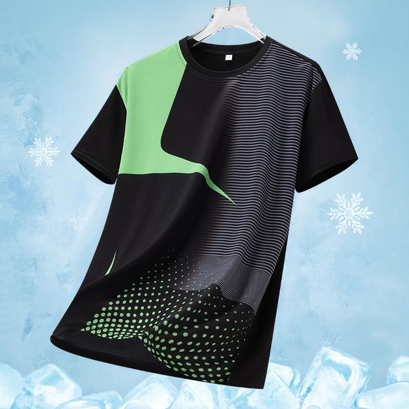 Round Neck Color-blocked Short-sleeved T-shirt Men's Casual Sports Running Breathable Half-sleeved T-shirt Top T-shirt
