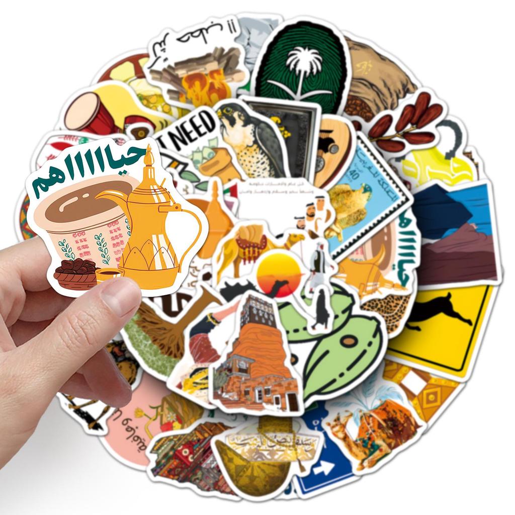 50 Arabic Style Scenic Stickers: Trendy Regional Signs for Journals, DIY Projects, and Storage Boxes