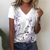 Summer Women's Short-sleeved V-neck T-shirt Women's White Fashion Women's 3d Lavender Printed Top