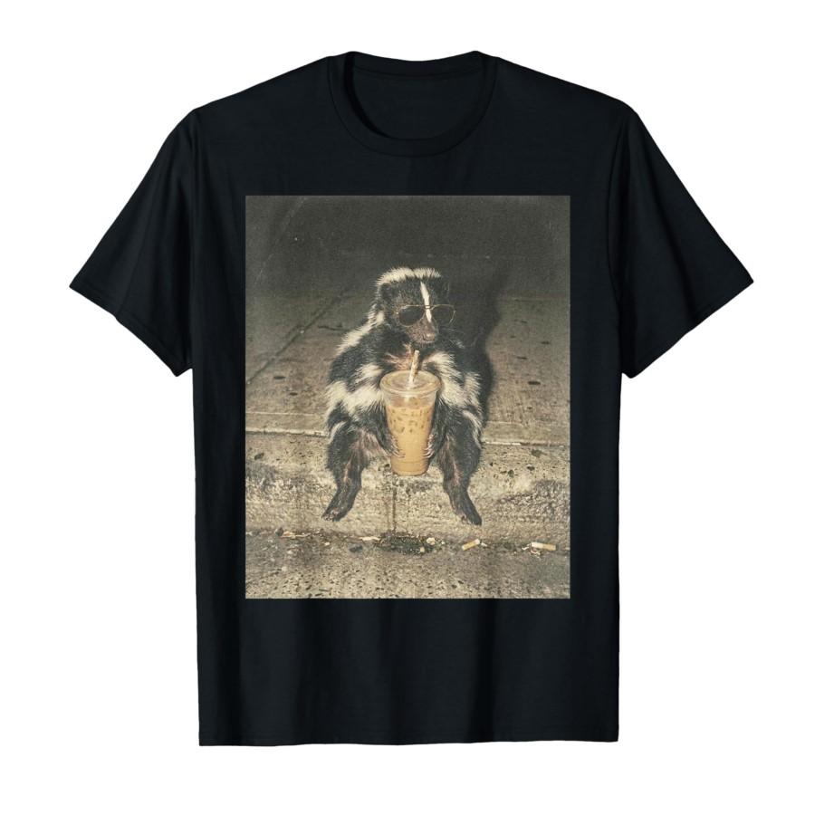 

Funny Skunk Drinking Iced Coffee Meme Trash Animal Graphic T-shirt For Men Women 100% Cotton T Shirts Short Sleeve Tops 0206-... S разноцветный