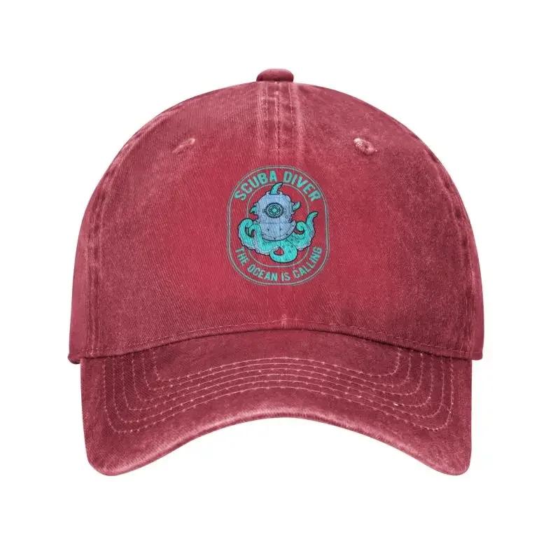 

Custom Cotton Scuba Diver Baseball Cap for Women Unisex Breathable The Ocean is Calling Tshirt Octopus Diving Dad Hat Sports Baseball Cap