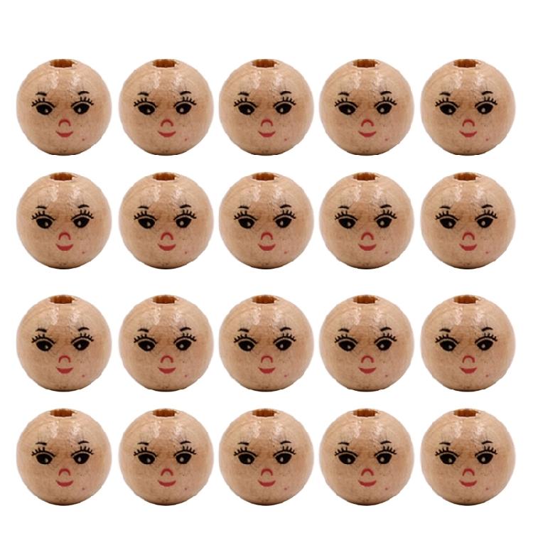 20xRound Wooden Doll Head Beads for Children s Handmade Bracelet Necklace Crafts