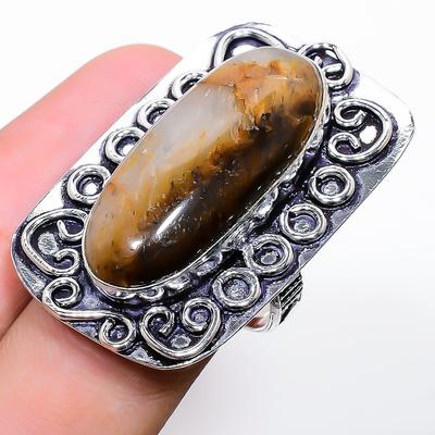 Natural Tiger Eye Gemstone Handmade 925 Sterling Silver Ring Size 7.5 E3n06