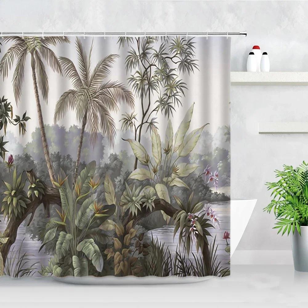 Tropical Paradise Shower Curtain, Exotic Plants & Animals, Waterproof for Bathroom Decor, Enhance Home with Nature's Beauty
