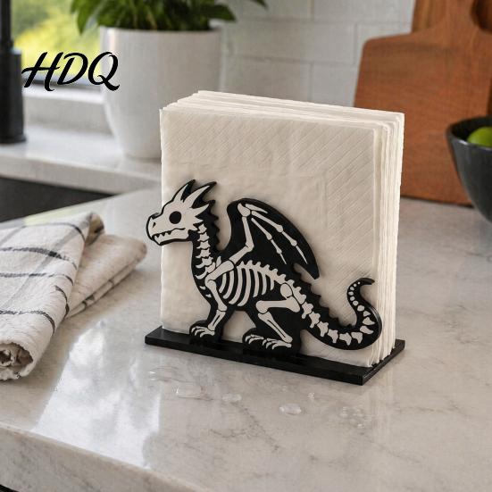 Kitchen Countertop Storage Halloween Wooden Napkin Holder, Ghost Pumpkin Skeleton Cat Bat Tissue Dispenser, Waterproof Skull Ornament Tabletop