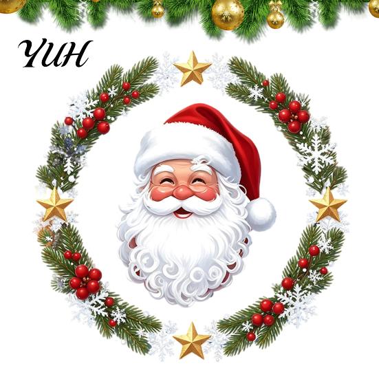 Holiday Glass Decals Christmas Window Clings, Cute Santa Claus Wreath Sticker, Cartoon Clings Static Decal for Office Shop Winter Party Decoration