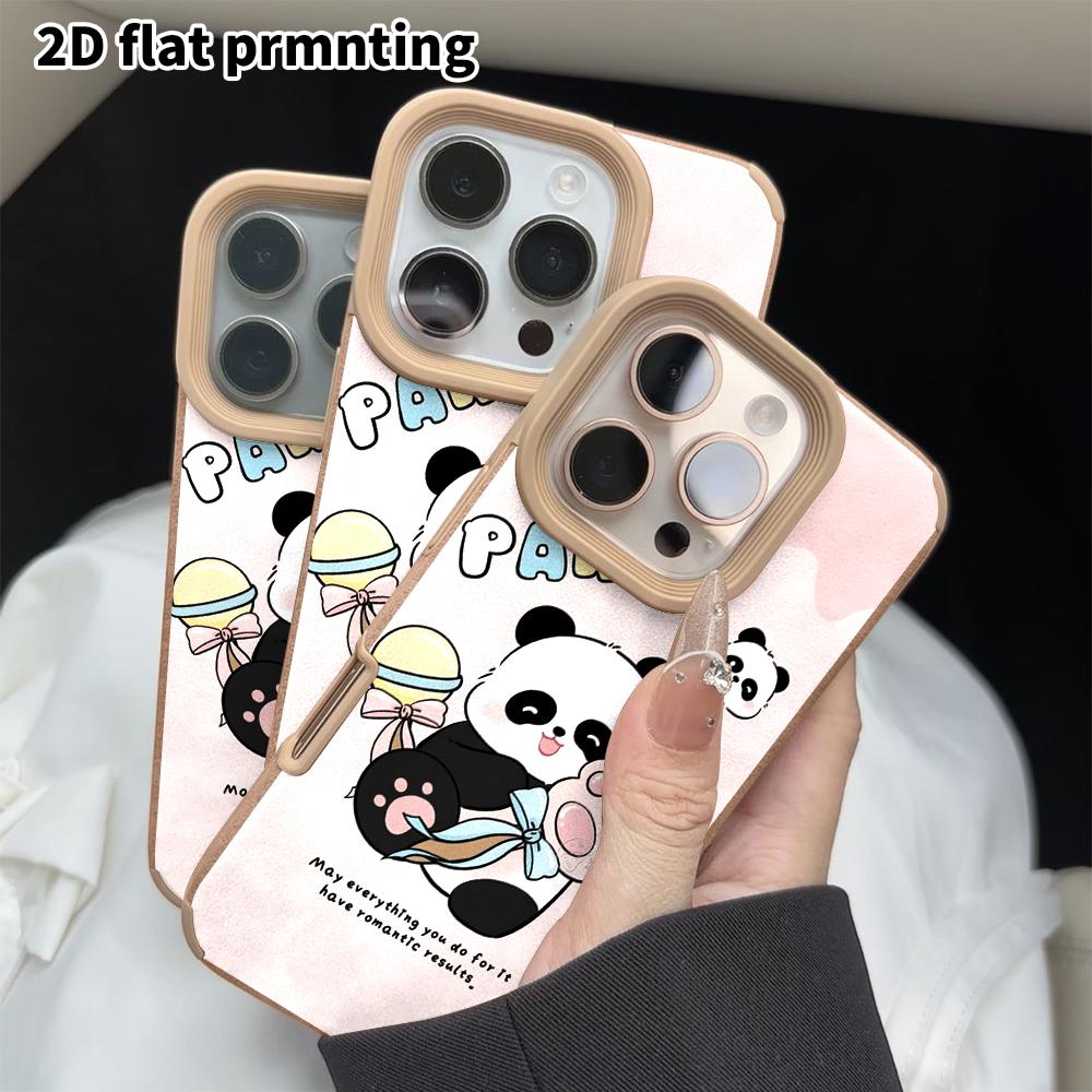 Phone Case: 2D Flat Lambskin Suitable for iPhone 18 17 16 15 14 13 Pro Film Protective Case, Holding a Lollipop Panda, Christmas and Halloween Gift